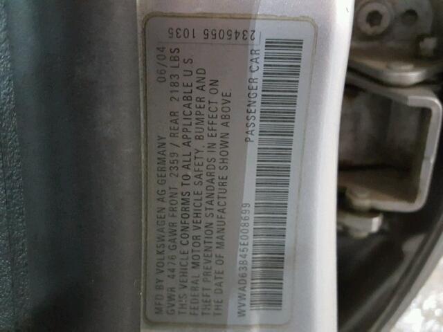 WVWAD63B45E008699 - 2005 VOLKSWAGEN PASSAT GLS SILVER photo 10