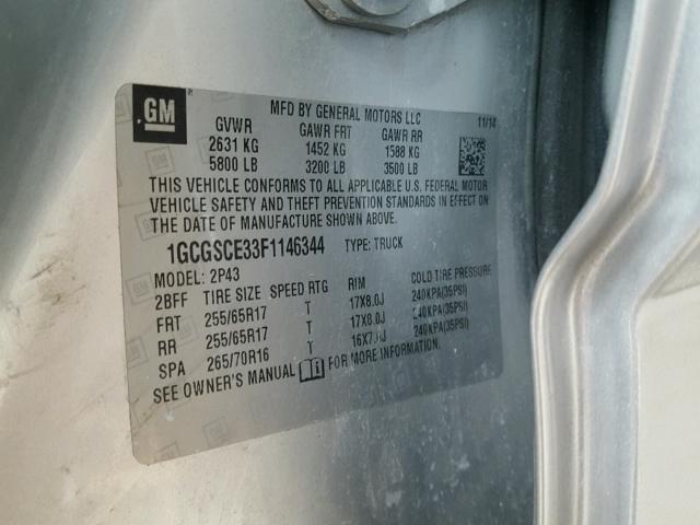 1GCGSCE33F1146344 - 2015 CHEVROLET COLORADO SILVER photo 10