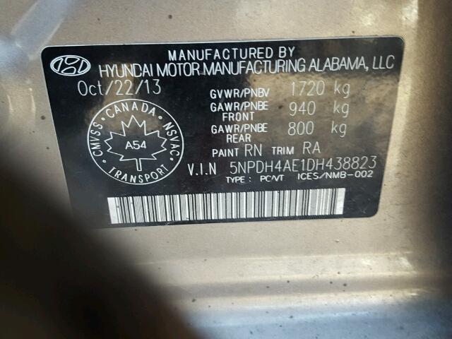 5NPDH4AE1DH438823 - 2013 HYUNDAI ELANTRA GL GRAY photo 10