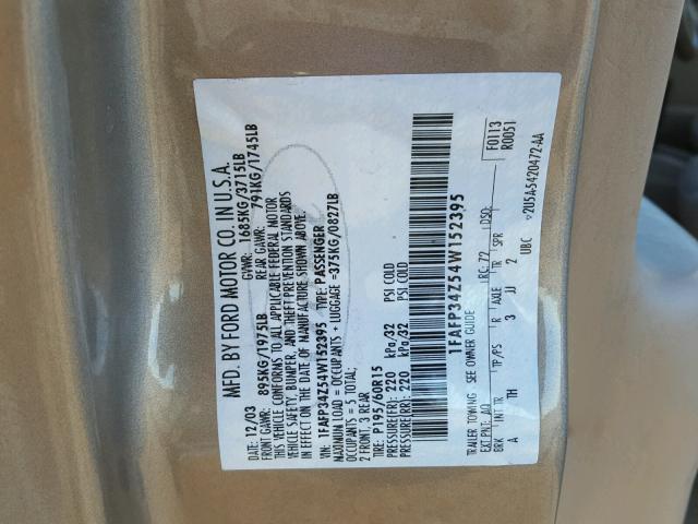 1FAFP34Z54W152395 - 2004 FORD FOCUS SE C GOLD photo 10