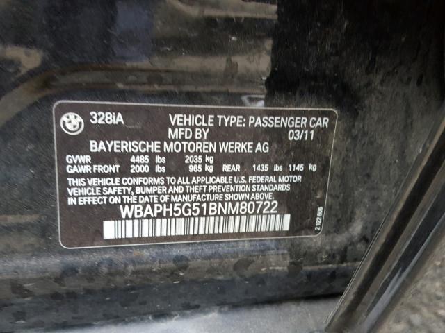 WBAPH5G51BNM80722 - 2011 BMW 328 I SULE BLACK photo 10