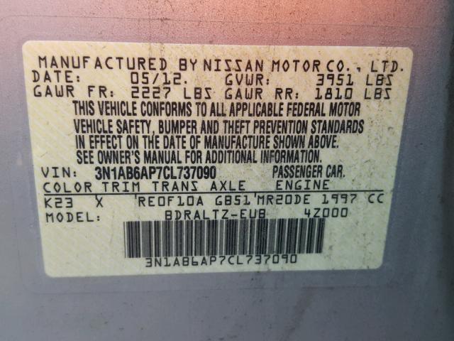 3N1AB6AP7CL737090 - 2012 NISSAN SENTRA 2.0 SILVER photo 10