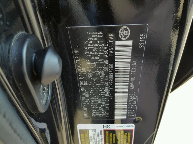 4T1BB46K89U097260 - 2009 TOYOTA CAMRY HYBR BLACK photo 10