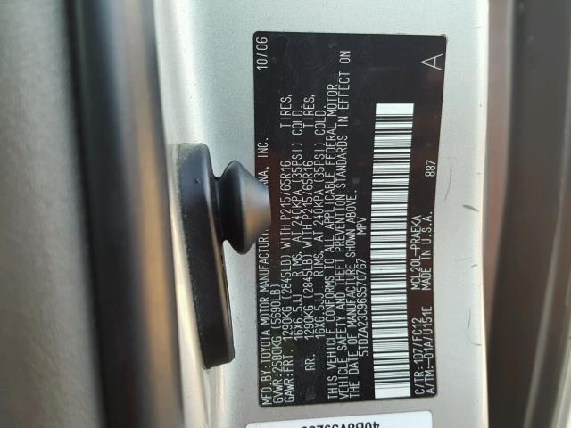 5TDZA23C96S570767 - 2006 TOYOTA SIENNA CE SILVER photo 10