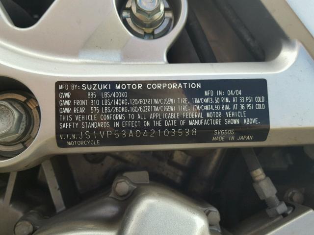 JS1VP53A042103538 - 2004 SUZUKI SV650 BLUE photo 10