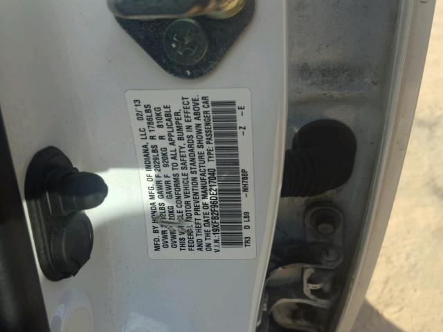 19XFB2F96DE217040 - 2013 HONDA CIVIC EXL WHITE photo 10