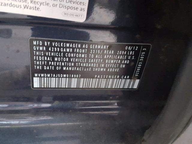 WVWDM7AJ5DW018907 - 2013 VOLKSWAGEN GOLF BLUE photo 10