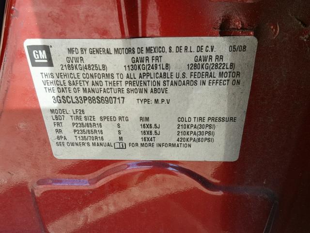 3GSCL33P88S690717 - 2008 SATURN VUE XE RED photo 10