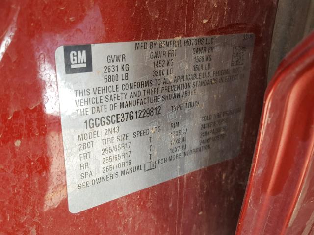 1GCGSCE37G1229812 - 2016 CHEVROLET COLORADO L RED photo 10
