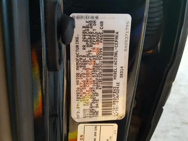 4T1BE32K23U179399 - 2003 TOYOTA CAMRY LE 黑色 照片 10
