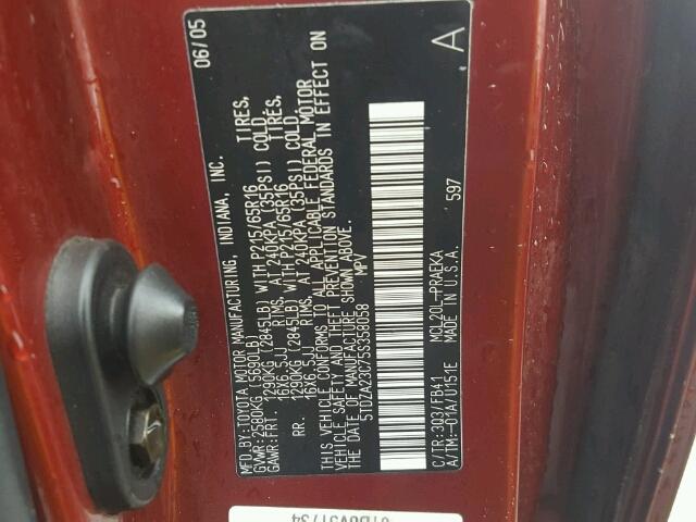 5TDZA23C75S358058 - 2005 TOYOTA SIENNA CE RED photo 10