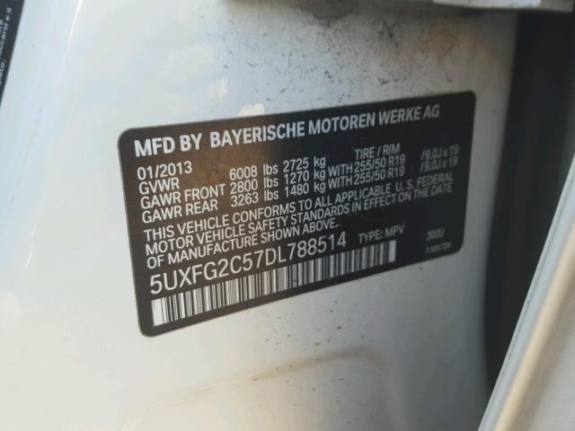 5UXFG2C57DL788514 - 2013 BMW X6 XDRIVE3 WHITE photo 10