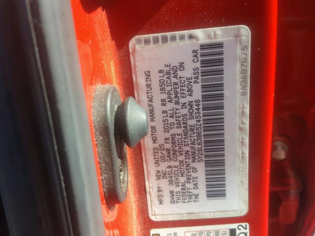 5Y2SL63865Z453448 - 2005 PONTIAC VIBE RED photo 10