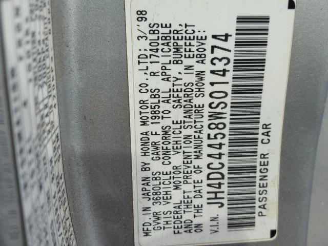 JH4DC4458WS014374 - 1998 ACURA INTEGRA LS SILVER photo 10