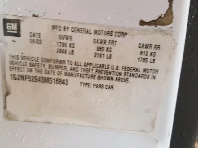 1G2NF52E43M516843 - 2003 PONTIAC GRAND AM S Ağ foto 10