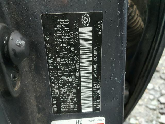 4T1BE46K89U885513 - 2009 TOYOTA CAMRY BASE GRAY photo 10