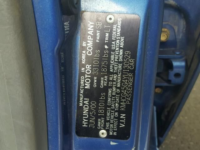 KMHCG45G4YU130529 - 2000 HYUNDAI ACCENT GL BLUE photo 10