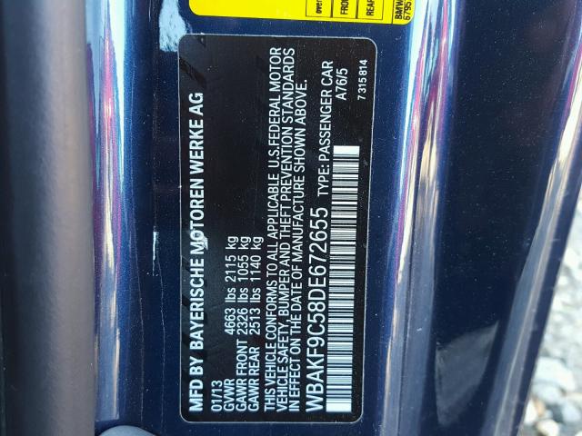 WBAKF9C58DE672655 - 2013 BMW 335 XI BLUE photo 10