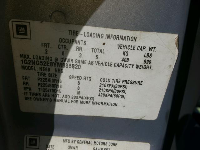 1G2NG52E8YM836820 - 2000 PONTIAC GRAND AM S ვერცხლისფერი ფოტო 10