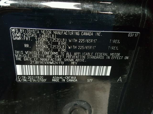 2T3BFREVXHW624119 - 2017 TOYOTA RAV4 LE Qara foto 10