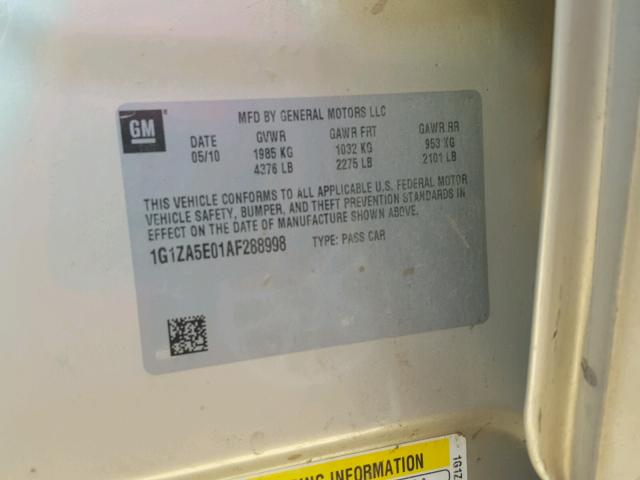 1G1ZA5E01AF288998 - 2010 CHEVROLET MALIBU LS თაფლისფერი ფოტო 10