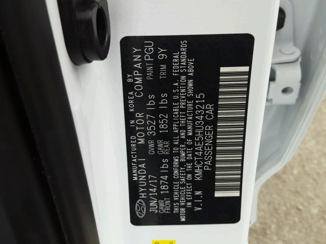 KMHCT4AE5HU343215 - 2017 HYUNDAI ACCENT SE WHITE photo 10