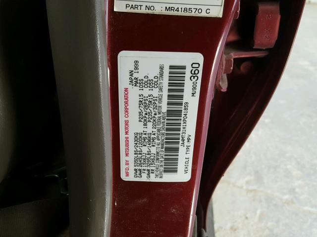 JA4MT31H1XP041859 - 1999 MITSUBISHI MONTERO SP MAROON photo 10