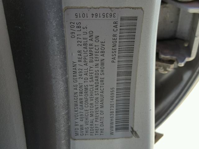 WVWWH63B73E146955 - 2003 VOLKSWAGEN PASSAT GLX 银色 照片 10