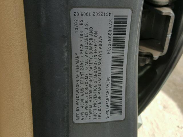 WVWRH63B63P259586 - 2003 VOLKSWAGEN PASSAT GLX CHARCOAL photo 10