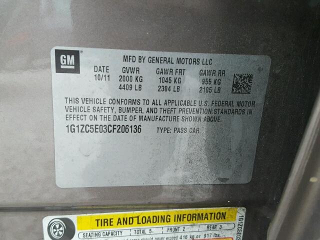 1G1ZC5E03CF206136 - 2012 CHEVROLET MALIBU 1LT 灰色 照片 10