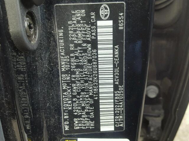 4T1BE32K26U687036 - 2006 TOYOTA CAMRY LE 黑色 照片 10