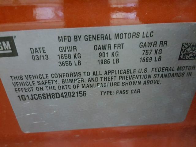 1G1JC6SH8D4202156 - 2013 CHEVROLET SONIC LT ORANGE photo 10