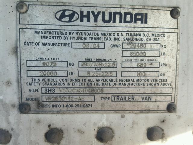 3H3V532CX5T048005 - 2005 HYUNDAI REEFER WHITE photo 10