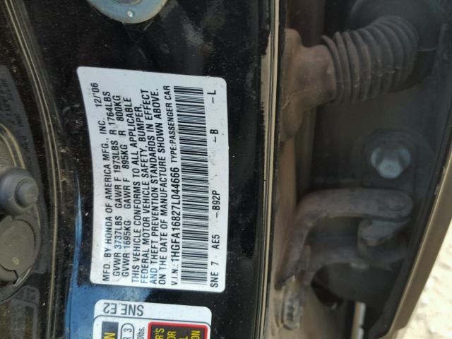 1HGFA16827L044666 - 2007 HONDA CIVIC EX BLACK photo 10