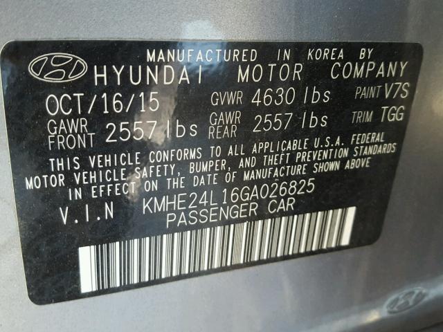 KMHE24L16GA026825 - 2016 HYUNDAI SONATA HYB GRAY photo 10