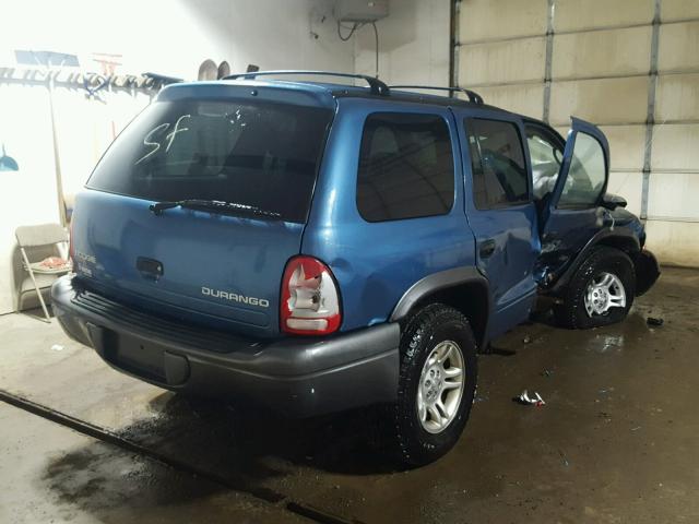 1B4HS38N32F186354 - 2002 DODGE DURANGO SP BLUE photo 4