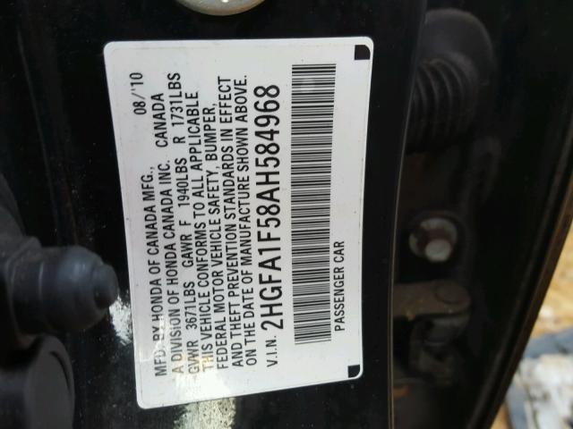 2HGFA1F58AH584968 - 2010 HONDA CIVIC LX BLACK photo 10