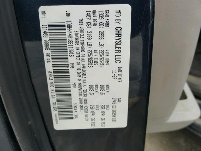 1D8HN44H18B113016 - 2008 DODGE GRAND CARA BLUE photo 10