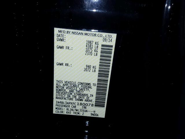 1N4BL3APXFC180078 - 2015 NISSAN ALTIMA 3.5 BLACK photo 10