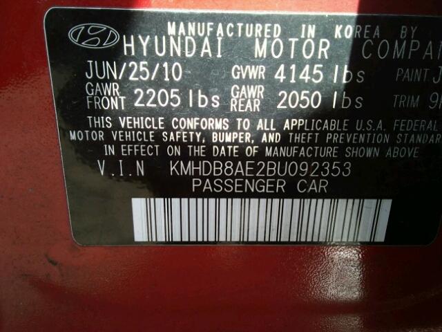 KMHDB8AE2BU092353 - 2011 HYUNDAI ELANTRA TO RED photo 10