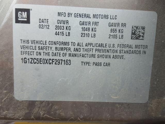 1G1ZC5E0XCF297163 - 2012 CHEVROLET MALIBU 1LT GRAY photo 10