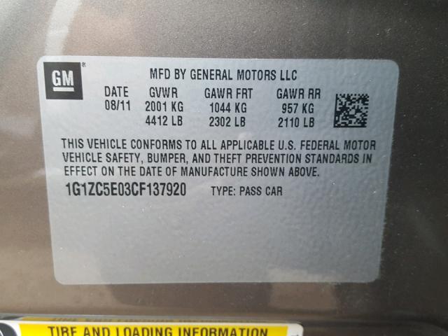 1G1ZC5E03CF137920 - 2012 CHEVROLET MALIBU 1LT BROWN photo 10