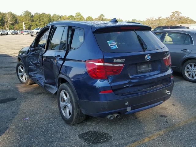 5UXWX5C54CL720705 - 2012 BMW X3 XDRIVE2 BLUE photo 3