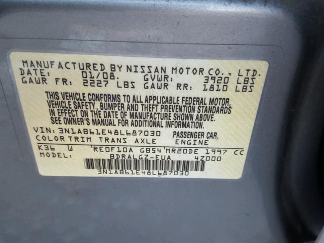 3N1AB61E48L687030 - 2008 NISSAN SENTRA 2.0 GRAY photo 10