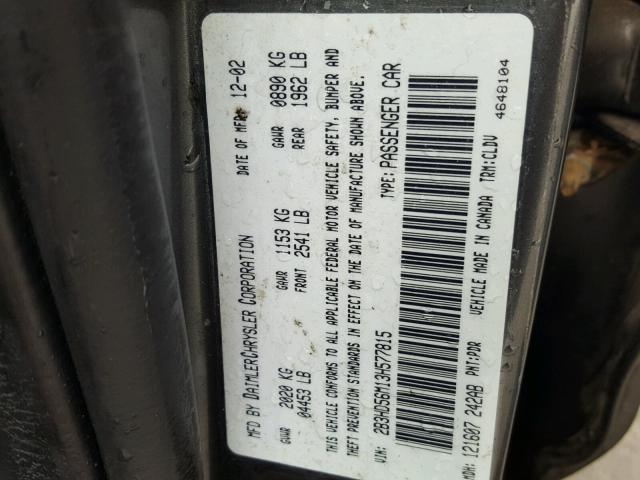 2B3HD56M13H577815 - 2003 DODGE INTREPID E GRAY photo 10