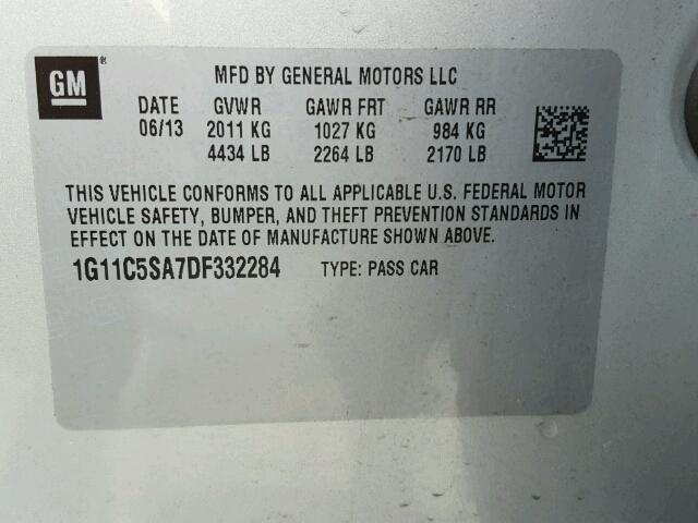 1G11C5SA7DF332284 - 2013 CHEVROLET MALIBU 1LT SILVER photo 10