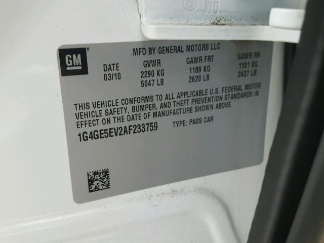 1G4GE5EV2AF233759 - 2010 BUICK LACROSSE C WHITE photo 10