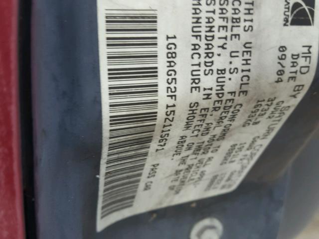 1G8AG52FX5Z125342 - 2005 SATURN ION LEVEL BURGUNDY photo 10