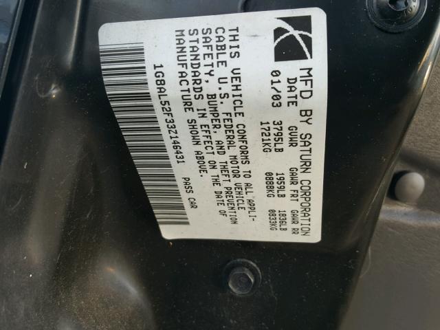 1G8AL52F33Z146431 - 2003 SATURN ION LEVEL BLACK photo 10