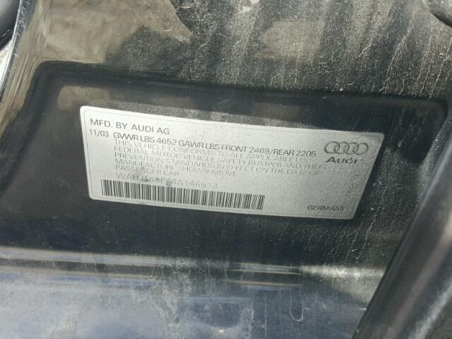 WAUJT68E64A146513 - 2004 AUDI A4 3.0 BLACK photo 10